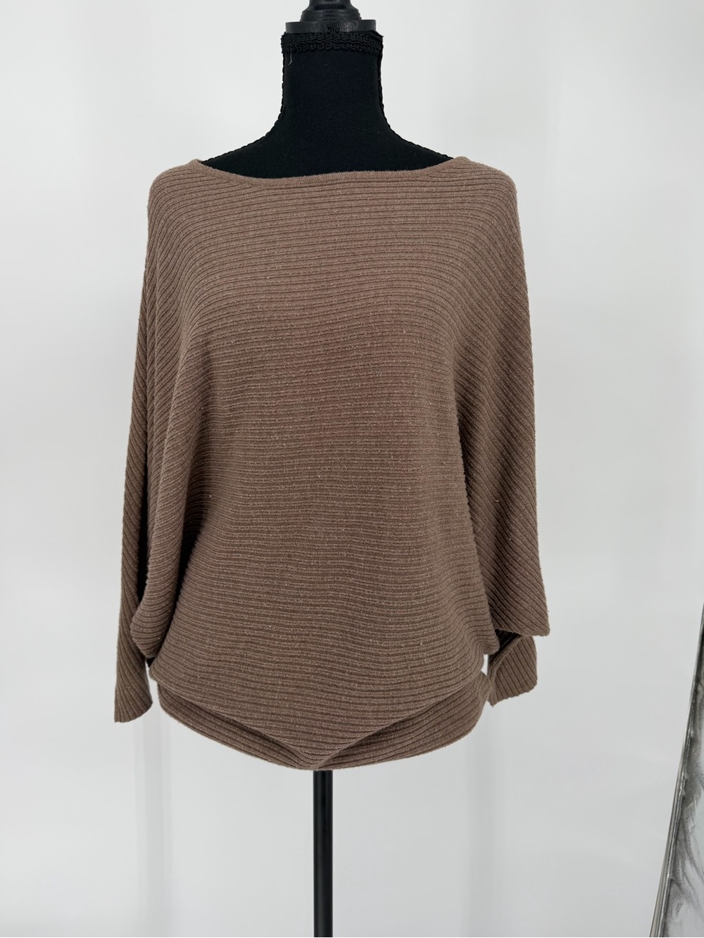 Women's Ribbed‎ Boatneck Sweater in Taupe dolman sleeve